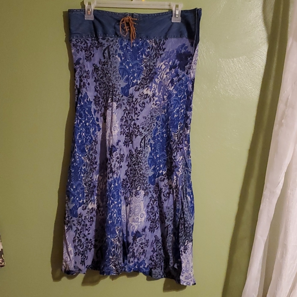 Denim topped skirt with rayon floral print skirt